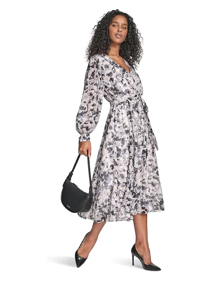 Женское платье Calvin Klein V-Neck Long Sleeve Chiffon Midi — 6