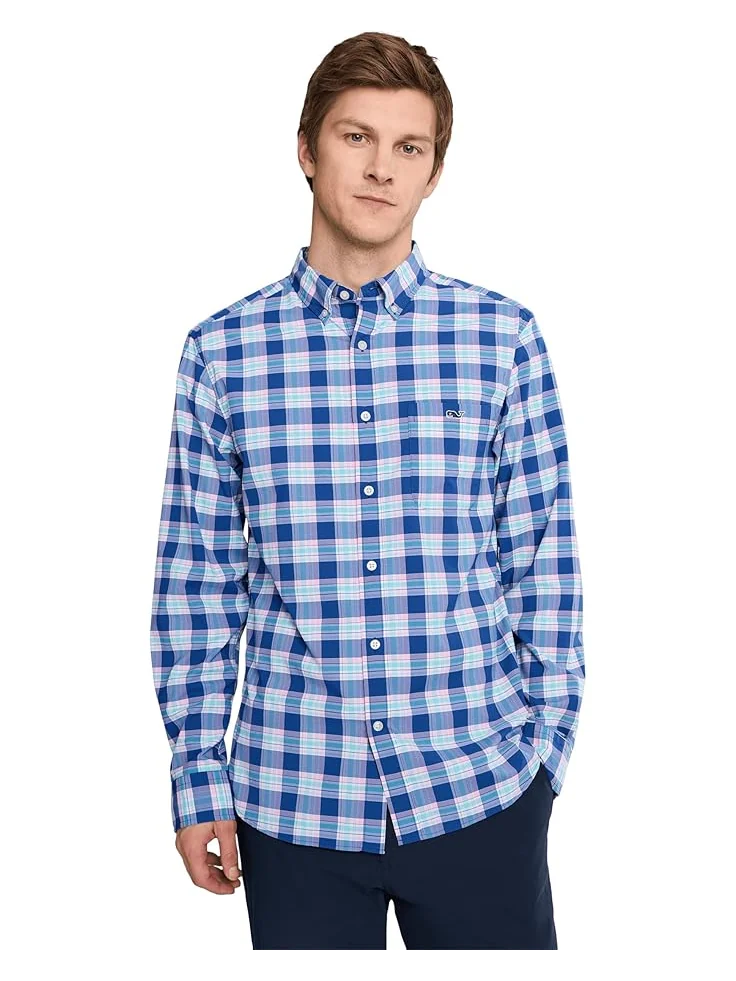 Мужская рубашка Vineyard Vines Coconut Key Plaid Featherweight Performance, Royal Ocean — 1