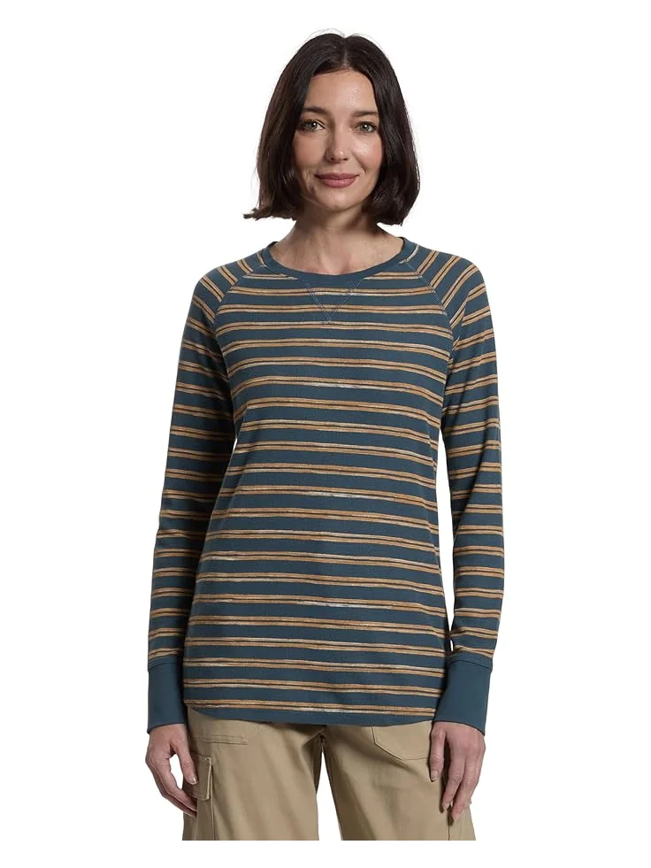 Женская футболка L.L.Bean Unshrinkable Mini-Waffle Tee Long Sleeve Crew Neck Stripe — 1