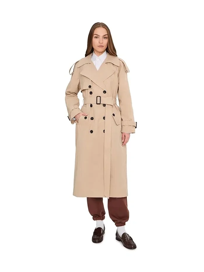 Пальто двубортное макси Relaxed Db Maxi Trench Avec Les Filles — бежевый