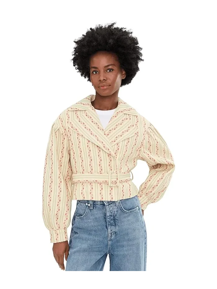 Пальто тренч укороченное с поясом Pastel Floral Stripe, Avec Les Filles — розовый