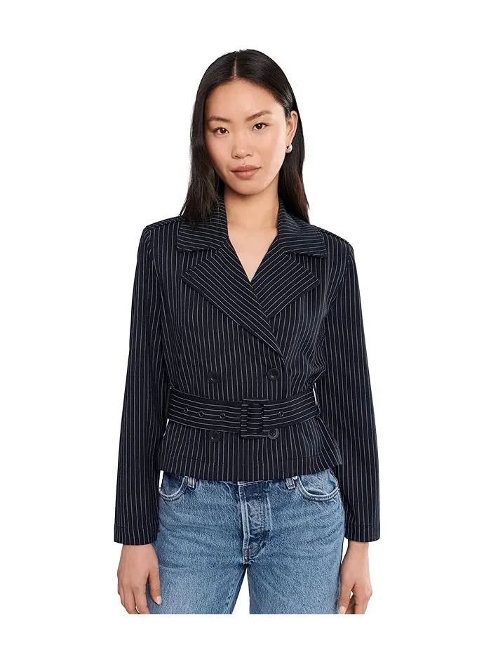 Тренчкот укороченный в полоску Petite Cropped Pinstripe Trench Jacket With Belt Liverpool Los Angeles — 1