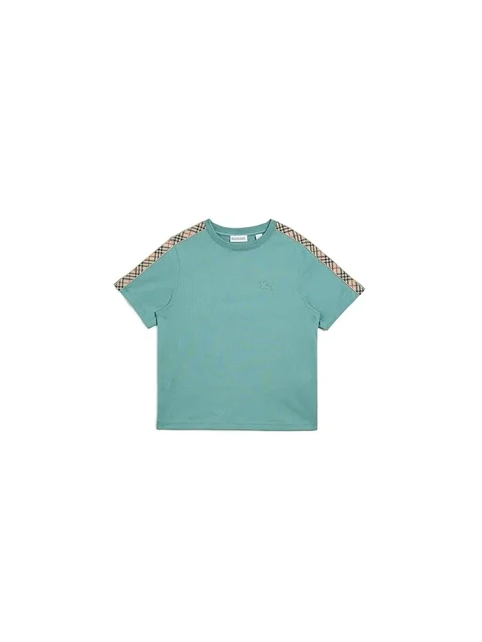 Футболка с клетчатым узором Cedar Check Tape Shirt Burberry Kids, Gulf — 1