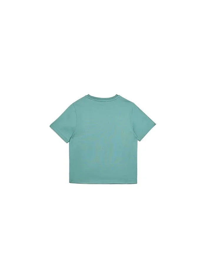 Футболка с клетчатым узором Cedar Check Tape Shirt Burberry Kids, Gulf — 2