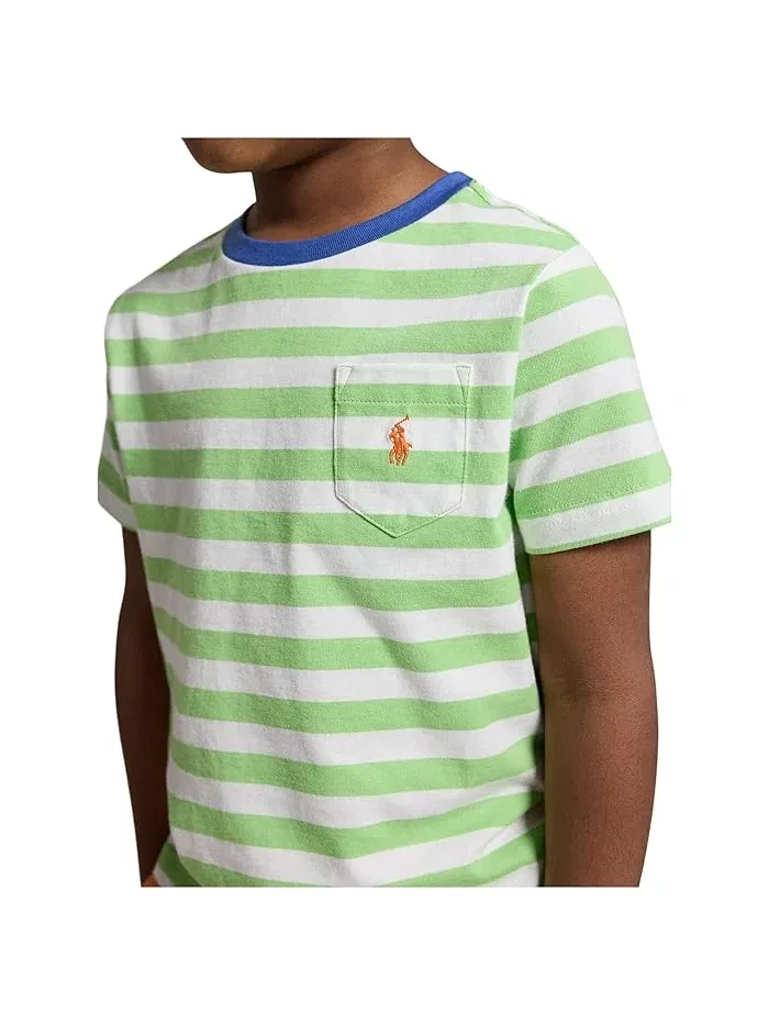 Футболка поло с полоской модель Striped Cotton Jersey Pocket Tee Polo Ralph Lauren Kids — 5