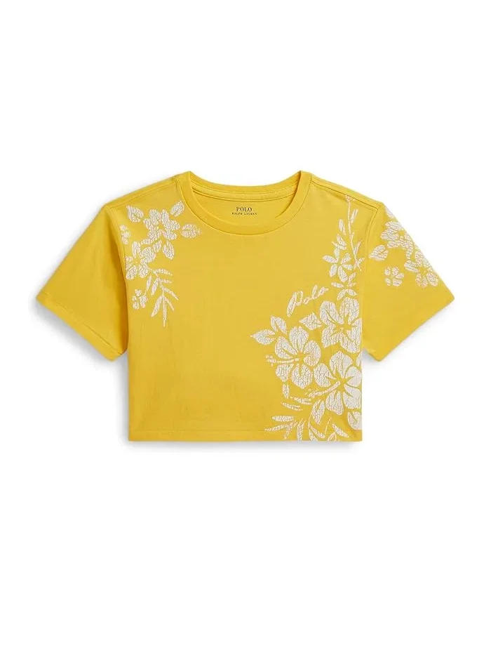Футболка с цветочным принтом хлопок Floral-Print Cotton Boxy Tee Polo Ralph Lauren Kids — 1
