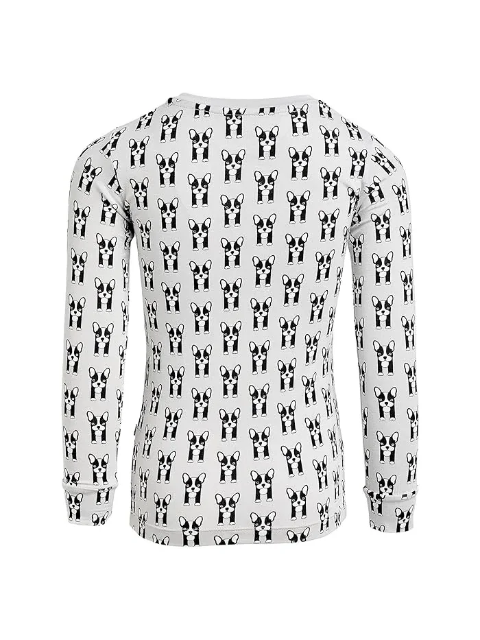 Пижама длинным рукавом Print Long Sleeve Pajama Set Kickee Pants Kids, Dove Bulldogs — 2