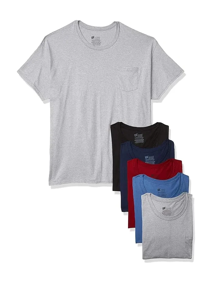 Футболка с карманом дышащий Tagless Cotton Crew Undershirt Hanes, Assorted 6-pack
