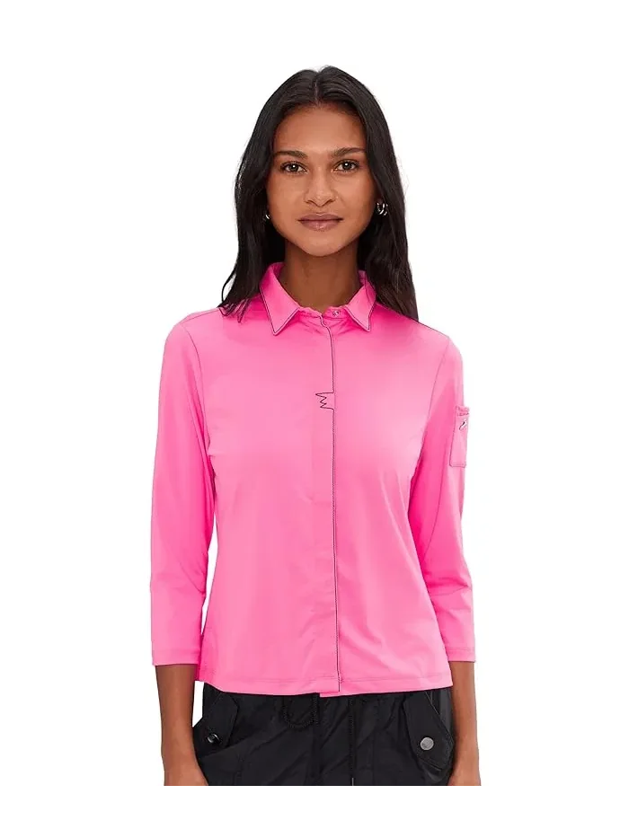 Футболка с полным застежкой-молнией модель Full Zip Front Pointed Collar Contoured Seams Jamie Sadock — черный
