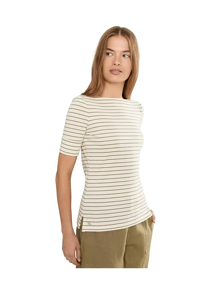 Футболка с лодочкой полосатая Petite Striped Stretch Cotton Boatneck Tee Lauren Ralph Lauren — 1
