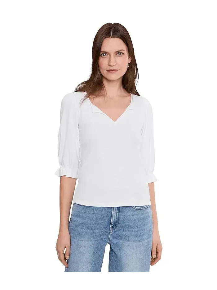Футболка с V-образным вырезом Petite Elbow Sleeve Notch Knit Tee Liverpool Los Angeles — 1