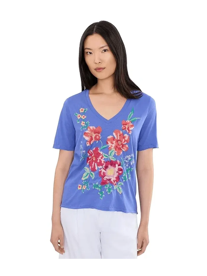 Футболка с цветочным принтом Raw Hem V-Neck Tee Johnny Was — 1