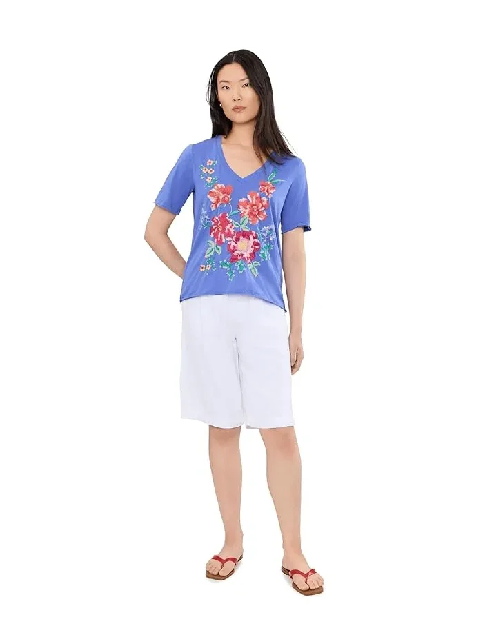 Футболка с цветочным принтом Raw Hem V-Neck Tee Johnny Was — 2