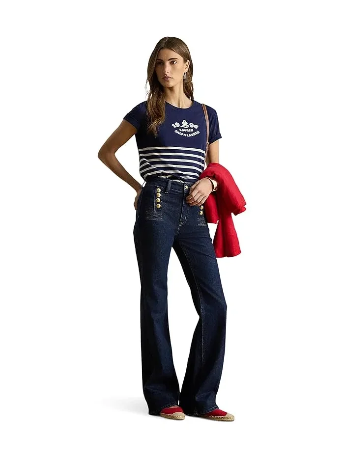 Футболка с полосками и вышитым логотипом модель Striped Embroidered-Logo Jersey Tee Lauren Ralph Lauren — 2