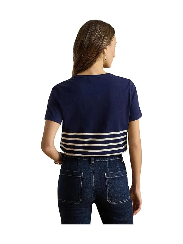 Футболка с полосками и вышитым логотипом модель Striped Embroidered-Logo Jersey Tee Lauren Ralph Lauren — 3