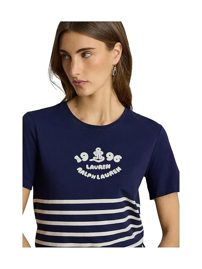Футболка с полосками и вышитым логотипом модель Striped Embroidered-Logo Jersey Tee Lauren Ralph Lauren — 4