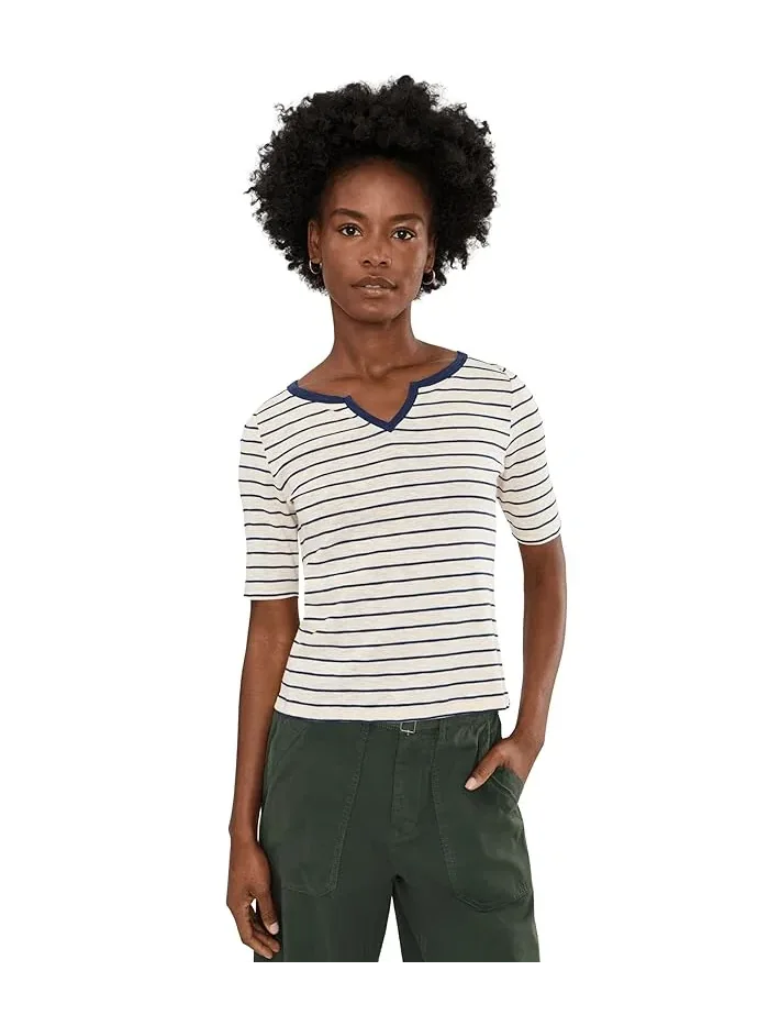 Футболка с длинным рукавом Nzt Elbow Sleeve Stripe Notch Tee NIC+ZOE — мульти