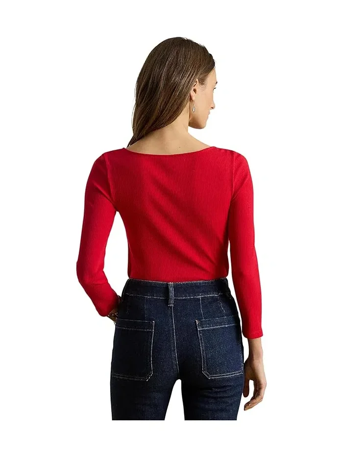 Футболка с лодочкой трикотажная Rib-Knit Cotton-Blend Boatneck Tee Lauren Ralph Lauren — 3