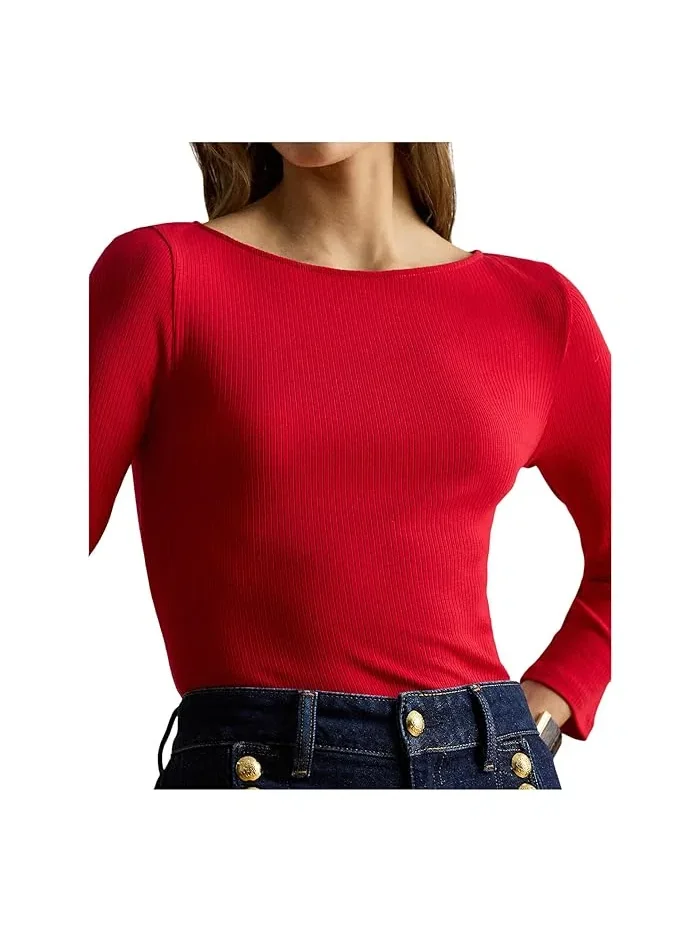 Футболка с лодочкой трикотажная Rib-Knit Cotton-Blend Boatneck Tee Lauren Ralph Lauren — 4