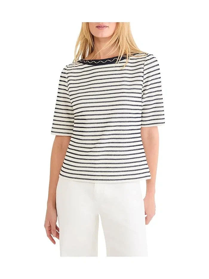 Футболка с вышивкой лодочка Embroidered Boatneck Top NIC+ZOE — синий
