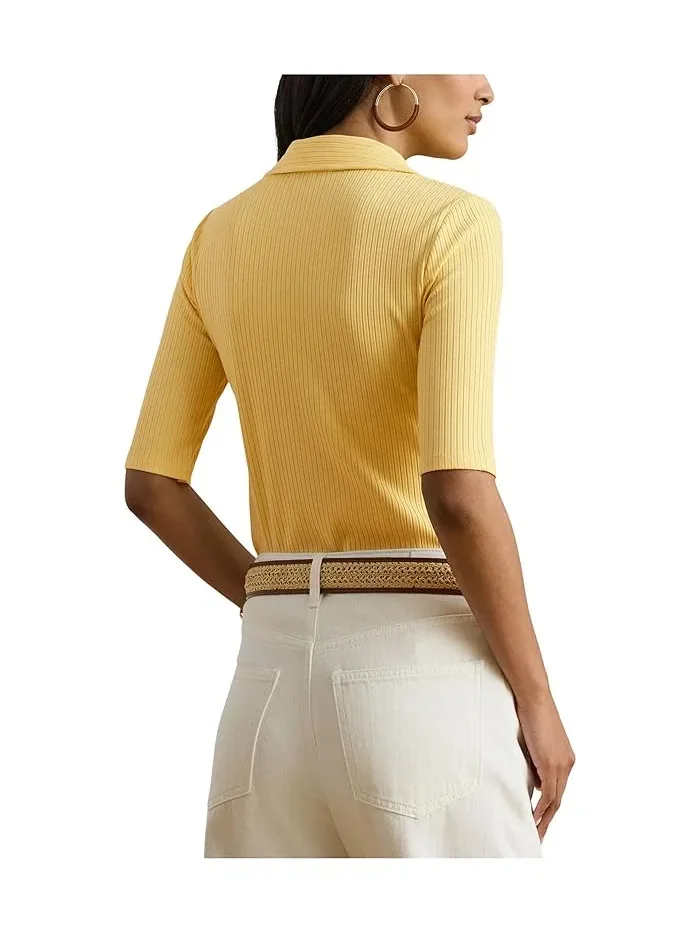 Полочная футболка с воротником Rib-Knit Elbow-Sleeve Polo Tee Lauren Ralph Lauren — 3
