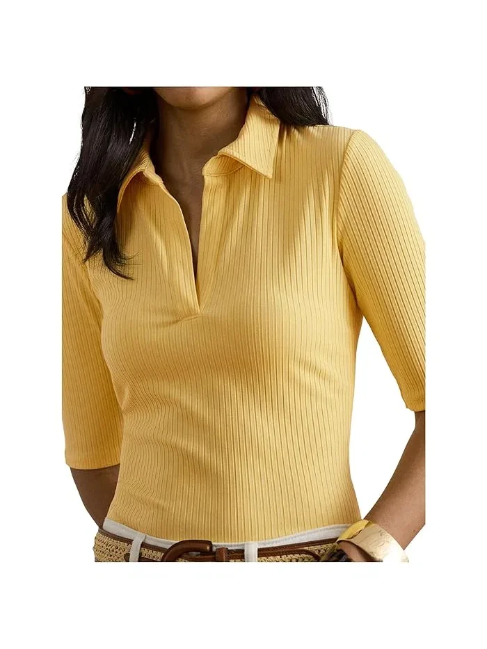 Полочная футболка с воротником Rib-Knit Elbow-Sleeve Polo Tee Lauren Ralph Lauren — 4