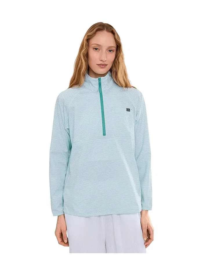 Футболка с длинным рукавом Everyday SunSmart 1/4 Zip L.L.Bean, Gulf Teal Stripe — 1