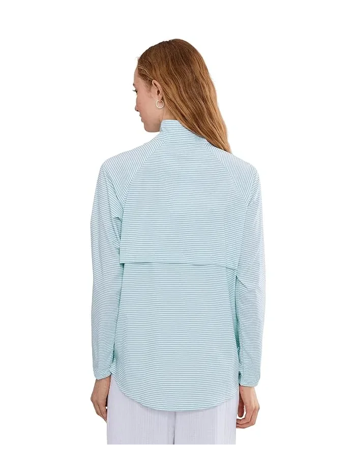 Футболка с длинным рукавом Everyday SunSmart 1/4 Zip L.L.Bean, Gulf Teal Stripe — 4