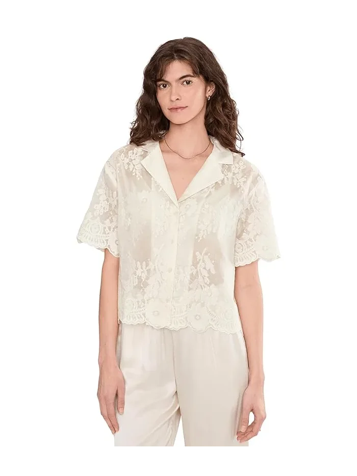 Блузка с вышивкой Relaxed Collar Short Sleeve Button-Up Vince Camuto — 1