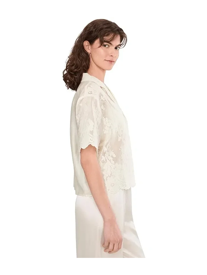 Блузка с вышивкой Relaxed Collar Short Sleeve Button-Up Vince Camuto — 3