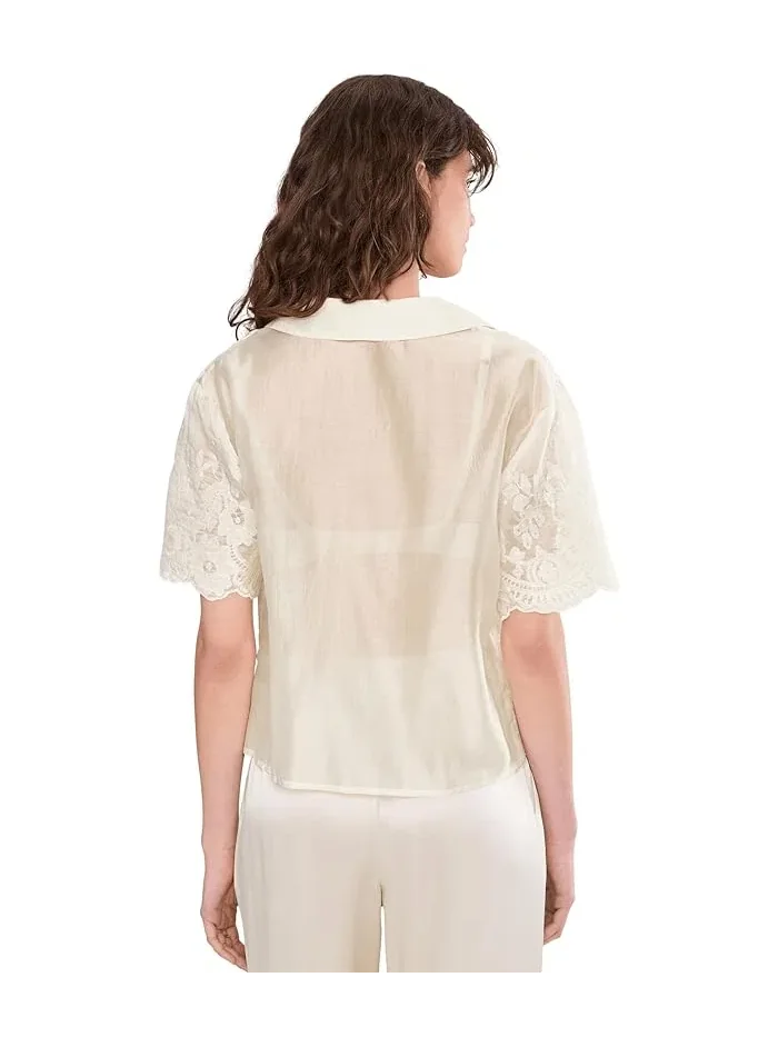 Блузка с вышивкой Relaxed Collar Short Sleeve Button-Up Vince Camuto — 4