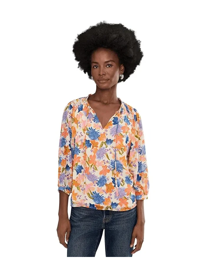 Блуза с цветочным принтом Tie Neck Peasant Sleeve Blouse Vince Camuto — 1