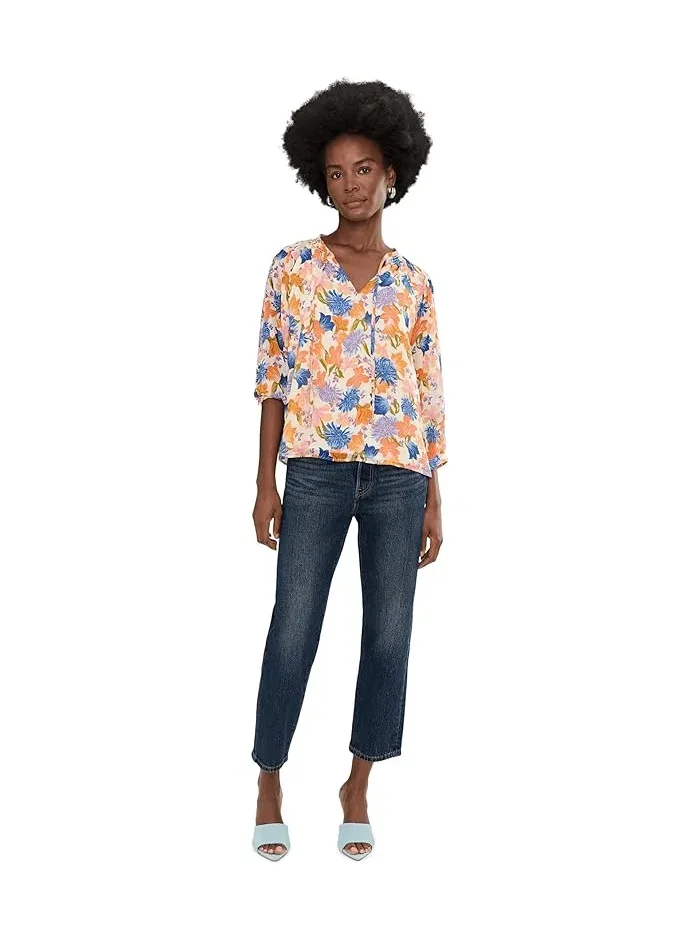 Блуза с цветочным принтом Tie Neck Peasant Sleeve Blouse Vince Camuto — 2