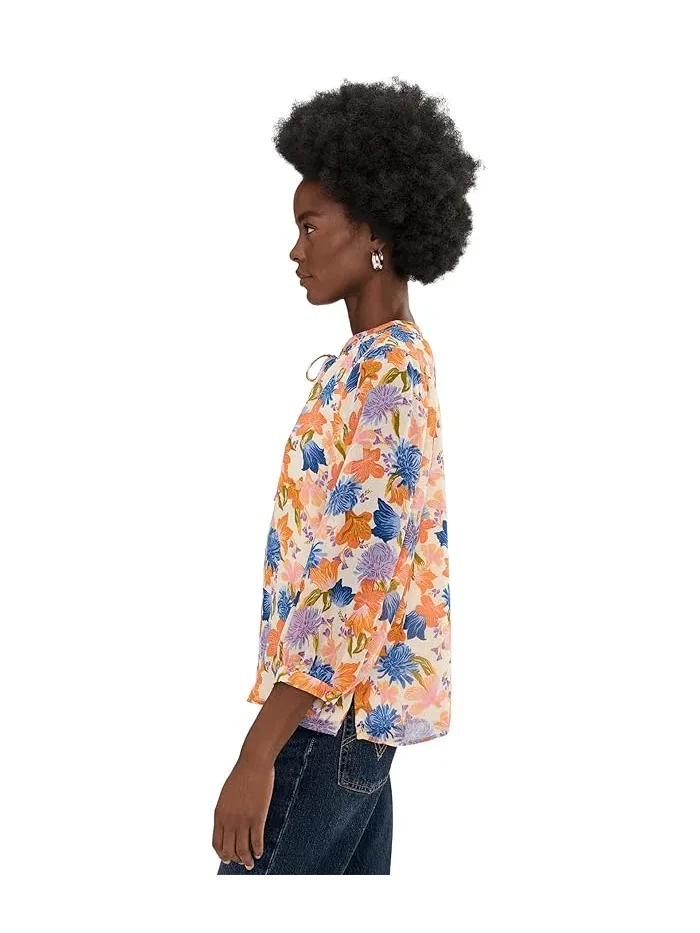 Блуза с цветочным принтом Tie Neck Peasant Sleeve Blouse Vince Camuto — 3
