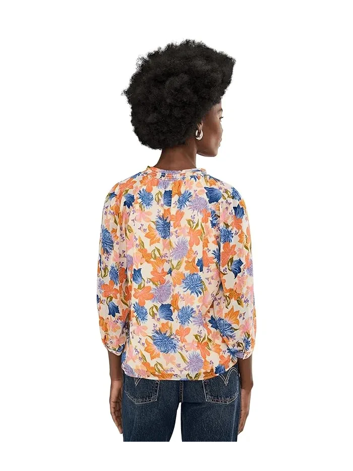 Блуза с цветочным принтом Tie Neck Peasant Sleeve Blouse Vince Camuto — 4