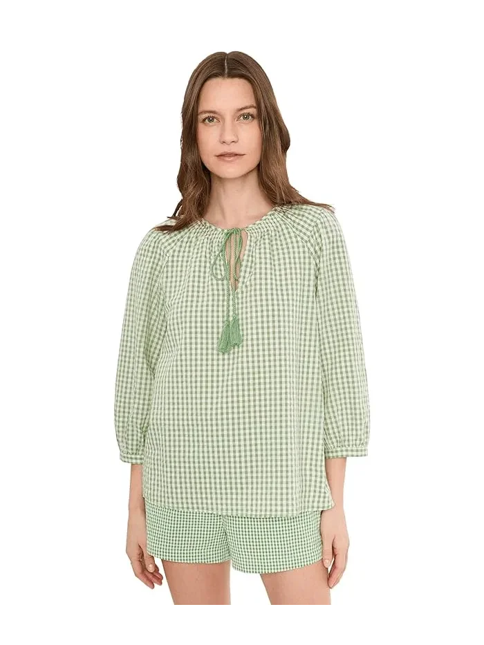 Блуза с галстуком и рукавами-крестьянка принт Vince Camuto — 1