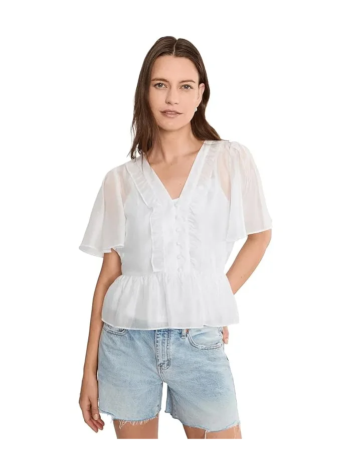 Топ V-neck Double Ruffle Buttondown Vince Camuto
