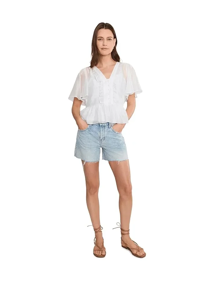 Топ V-neck Double Ruffle Buttondown Vince Camuto — изображение 2 из 5, белый