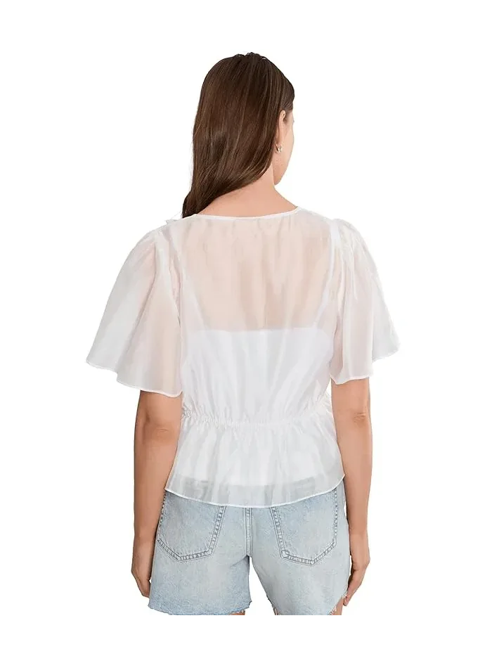 Топ V-neck Double Ruffle Buttondown Vince Camuto — изображение 4 из 5, белый