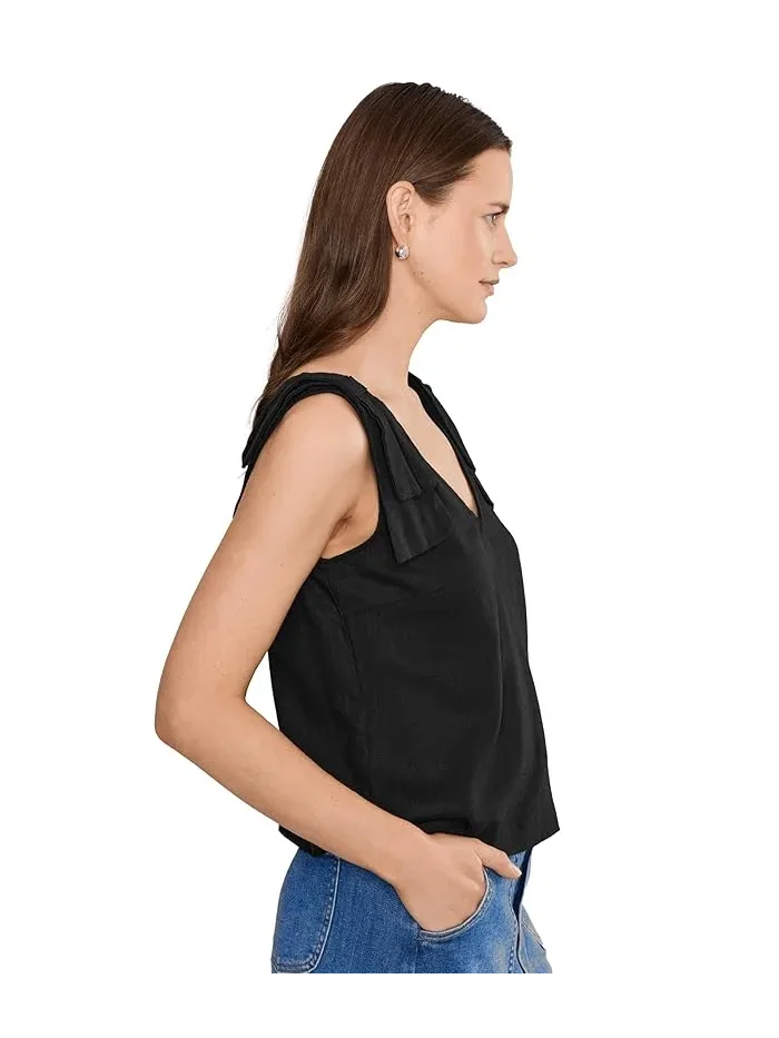 Топ с завязками на плечах из льна Bow Strap Linen Top CeCe — изображение 3 из 5, насыщенный черный
