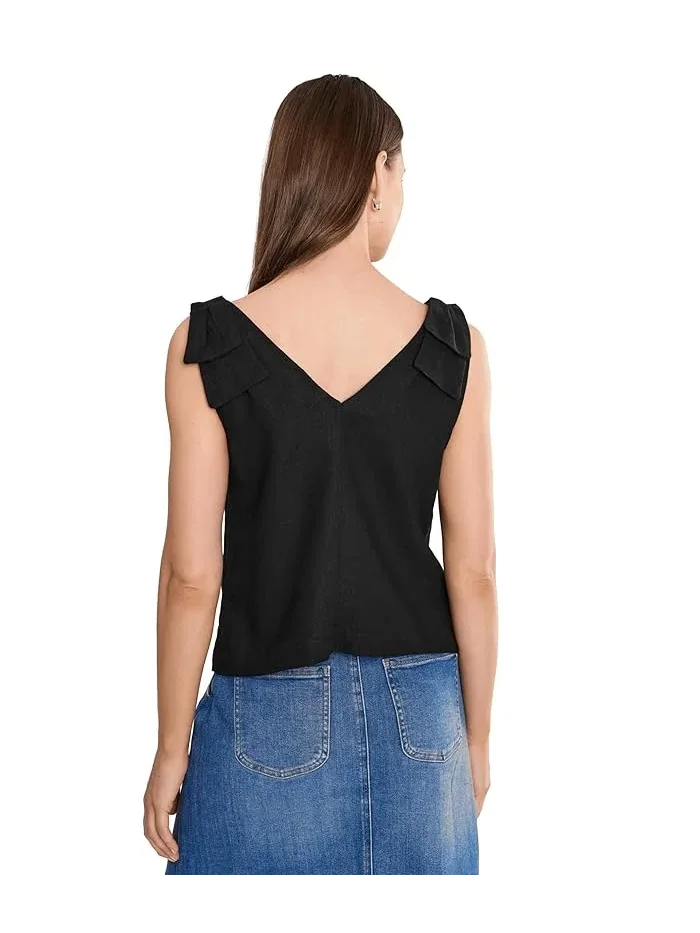 Топ с завязками на плечах из льна Bow Strap Linen Top CeCe — изображение 4 из 5, насыщенный черный