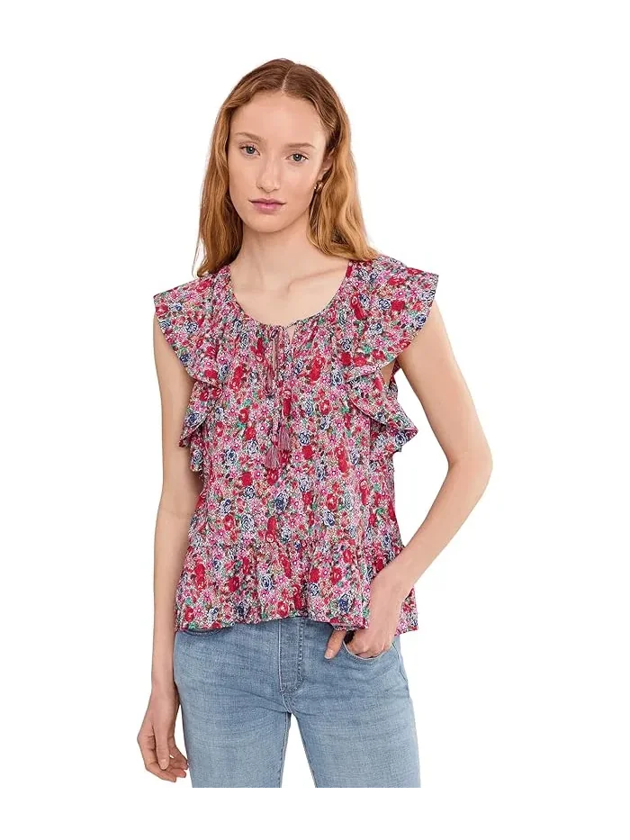 Блуза с воланами цветочный принт Petite Flutter Sleeve Peplum Woven Top with Ties Liverpool Los Angeles — 1