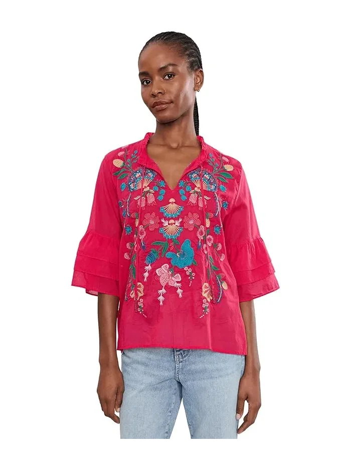Блуза с воланами и вышивкой Ruffle Sleeve Blouse Soline Johnny Was — 1