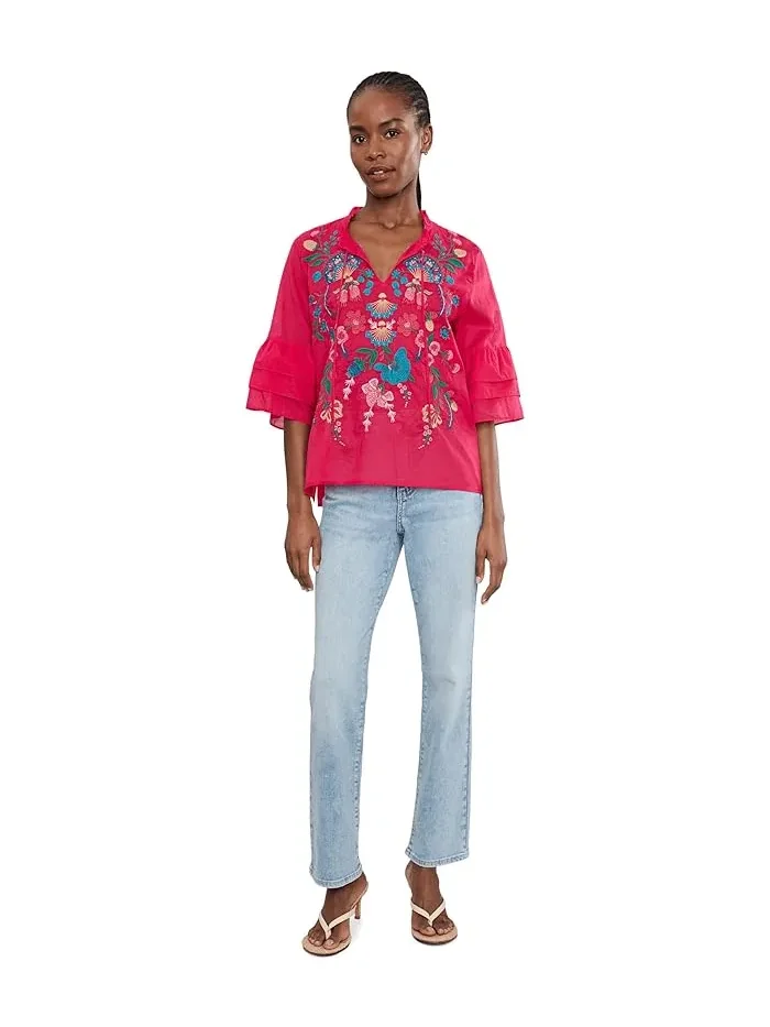 Блуза с воланами и вышивкой Ruffle Sleeve Blouse Soline Johnny Was — 2