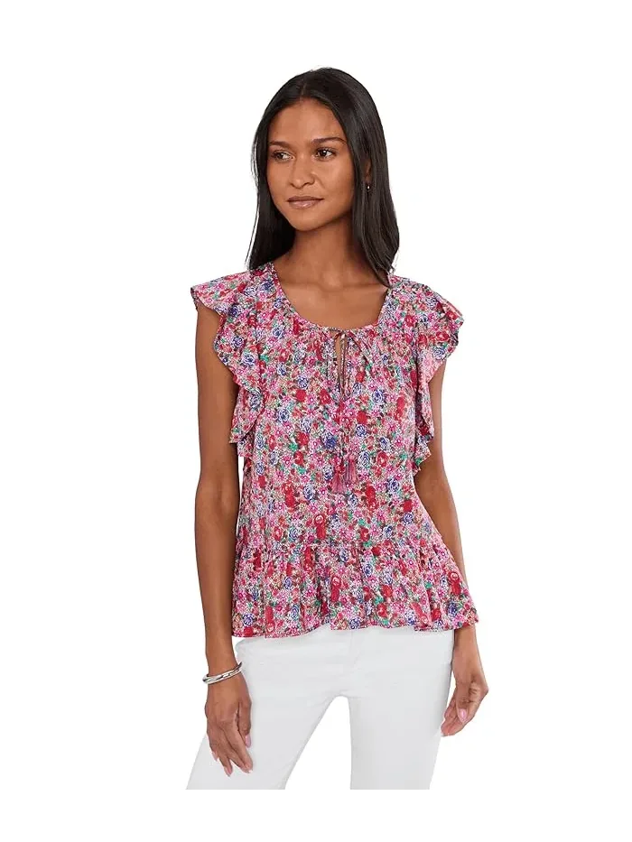 Блуза с воланами и завязками Flutter Sleeve Peplum Woven Top with Ties Liverpool Los Angeles, Nautical Stripe — 1