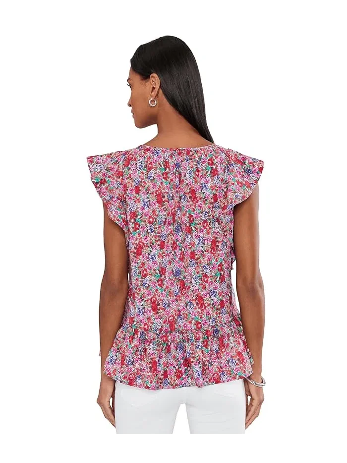 Блуза с воланами и завязками Flutter Sleeve Peplum Woven Top with Ties Liverpool Los Angeles, Nautical Stripe — 4