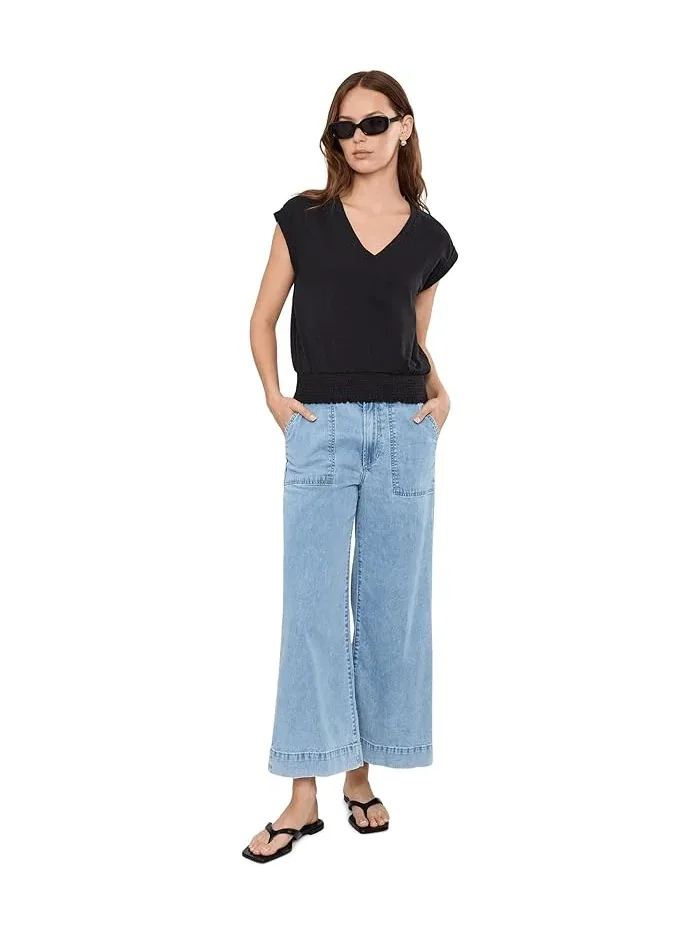 Топ с защипами V-образным вырезом Smocked Hem V-Neck Lilla P — изображение 2 из 5, черный
