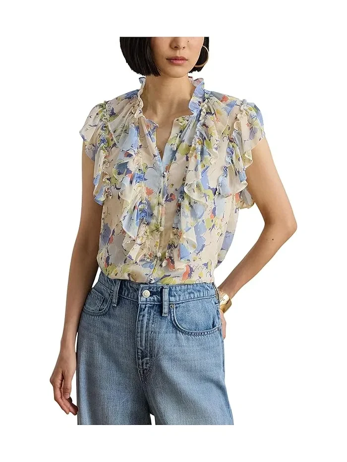 Блуза с воланами Floral Ruffle-Trim Georgette Shirt Lauren Ralph Lauren — 1