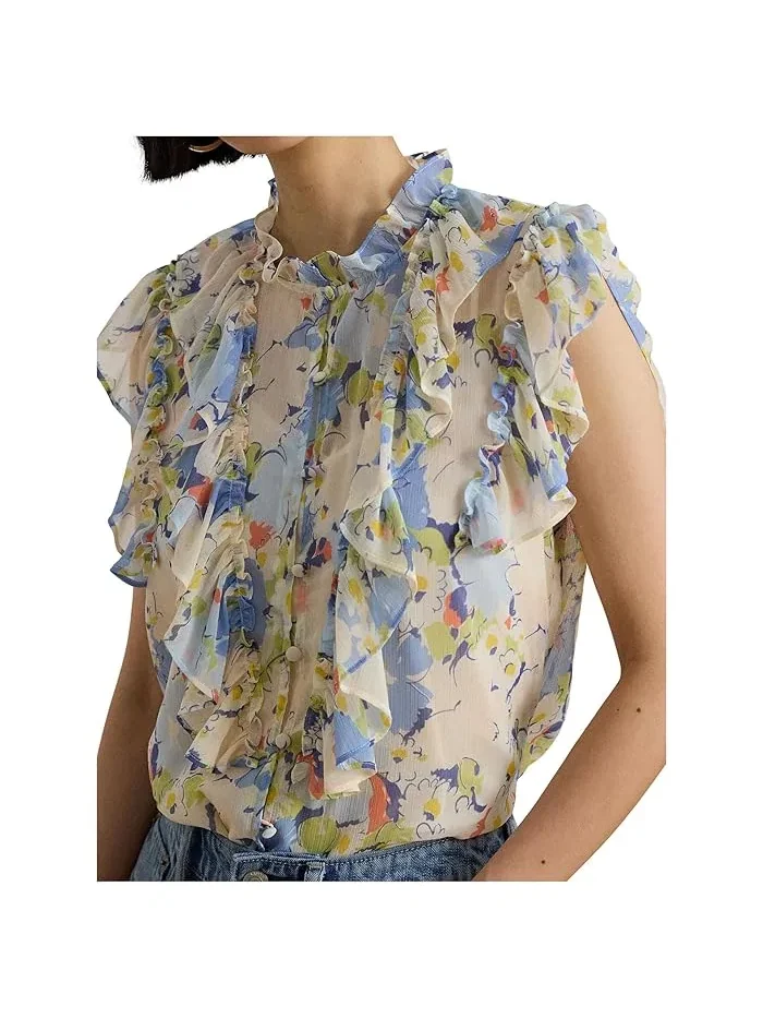 Блуза с воланами Floral Ruffle-Trim Georgette Shirt Lauren Ralph Lauren — 4
