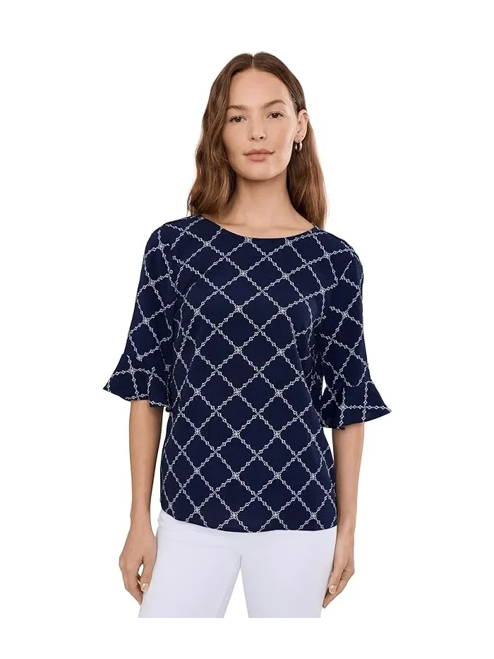 Блуза с оборками на рукавах Elbow Ruffle Cuff Crew Neck Top CeCe — 1